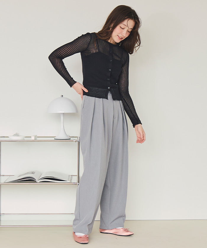 ティティベイト titivate 前後2wayウォッシャブルリブシアーニットカーディガン （ライトイエロー） ライトイエロー