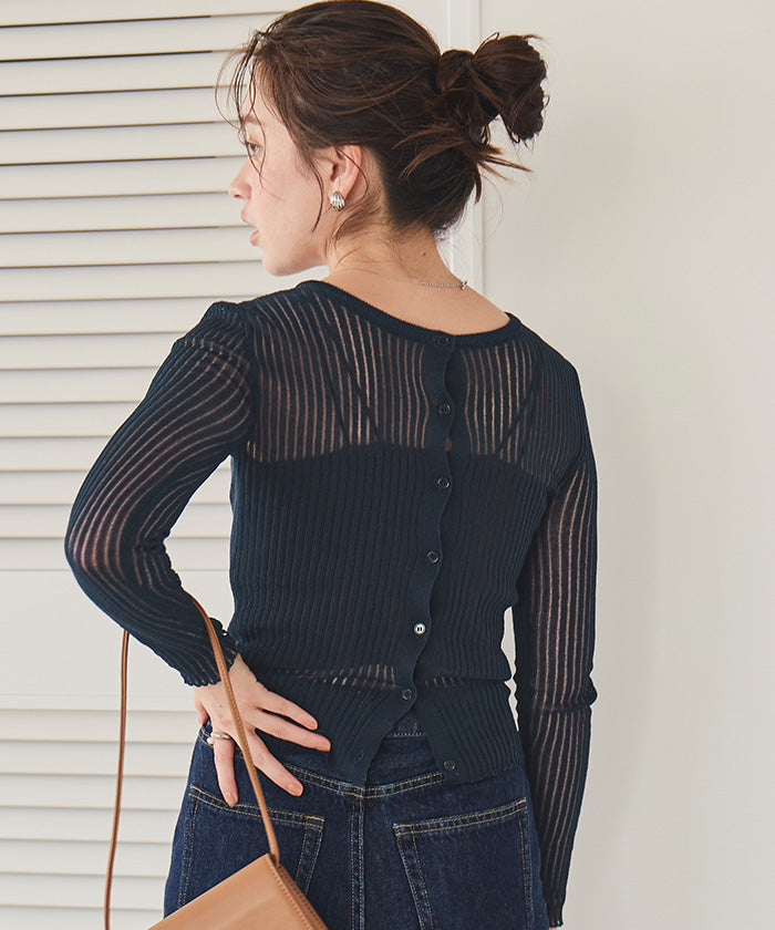 ティティベイト titivate 前後2wayウォッシャブルリブシアーニットカーディガン （ライトイエロー） ライトイエロー