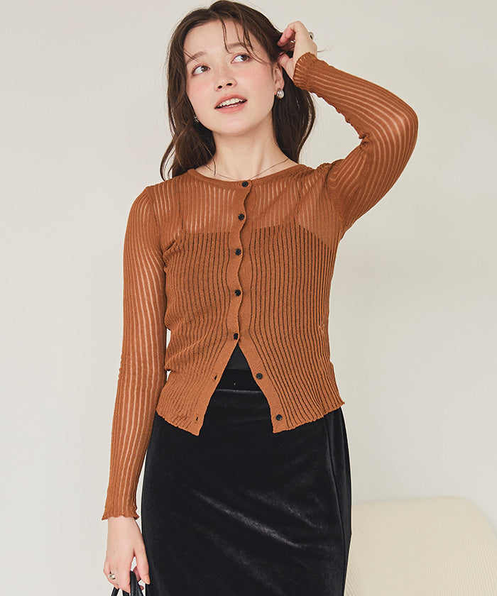 ティティベイト titivate 前後2wayウォッシャブルリブシアーニットカーディガン （ライトイエロー） ライトイエロー