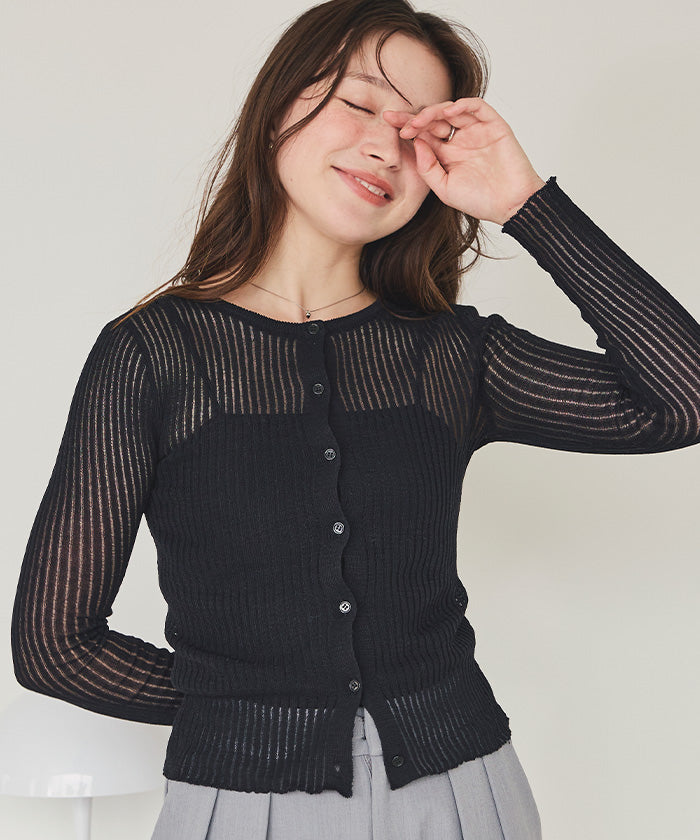 ティティベイト titivate 前後2wayウォッシャブルリブシアーニットカーディガン （ブラック） ブラック