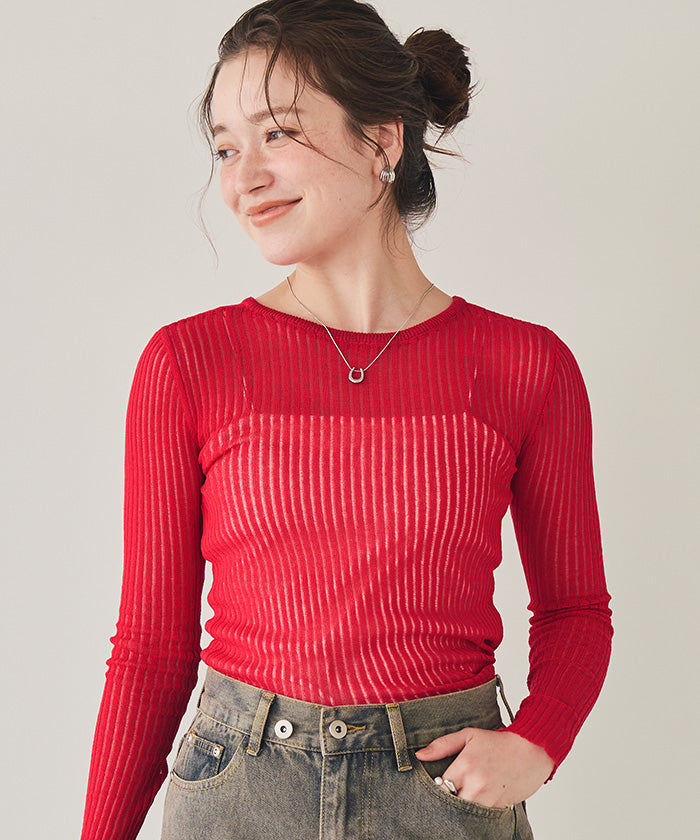 ティティベイト titivate 前後2wayウォッシャブルリブシアーニットカーディガン （レッド） レッド