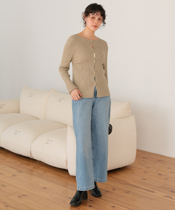 ティティベイト titivate コンパクトリブニットカーディガン （ベージュ） ベージュ