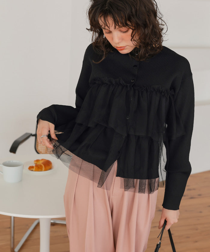 ティティベイト titivate ティアードフリルニットカーディガン （ブラック） ブラック