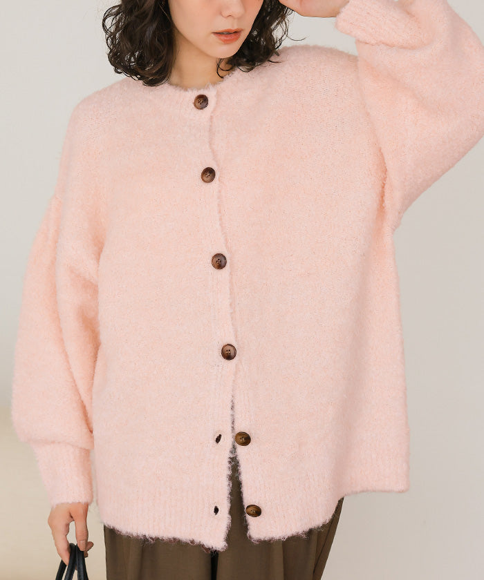 ティティベイト titivate ウール混ブークレボリュームスリーブニットカーディガン （ブルー） ブルー