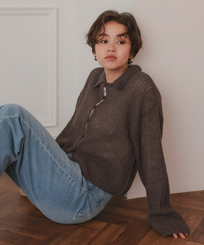 ティティベイト titivate 起毛糸ポロ襟シアーニット （杢グレー） 杢グレー