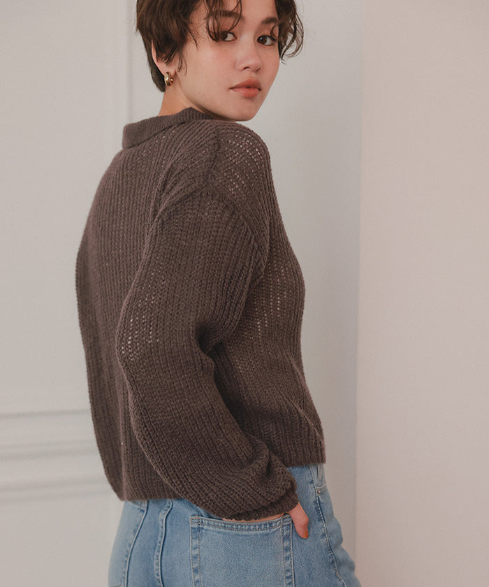 ティティベイト titivate 起毛糸ポロ襟シアーニット （杢グレー） 杢グレー