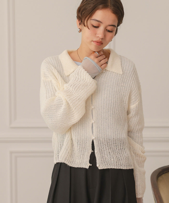 ティティベイト titivate 起毛糸ポロ襟シアーニット （杢グレー） 杢グレー