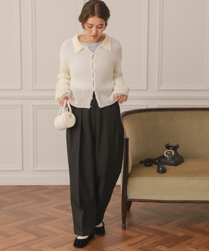 ティティベイト titivate 起毛糸ポロ襟シアーニット （杢グレー） 杢グレー