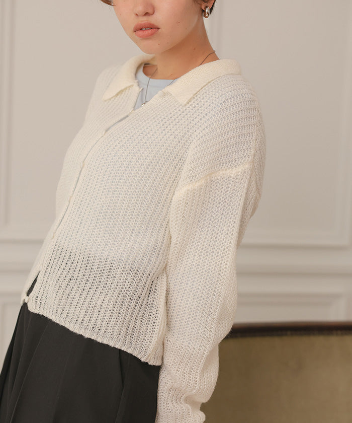 ティティベイト titivate 起毛糸ポロ襟シアーニット （杢グレー） 杢グレー