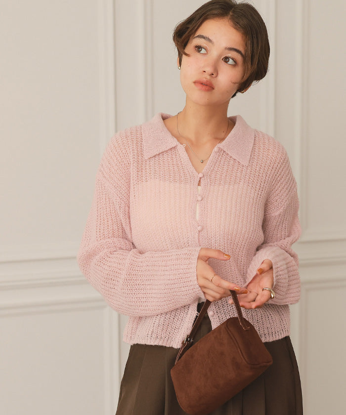 ティティベイト titivate 起毛糸ポロ襟シアーニット （杢グレー） 杢グレー