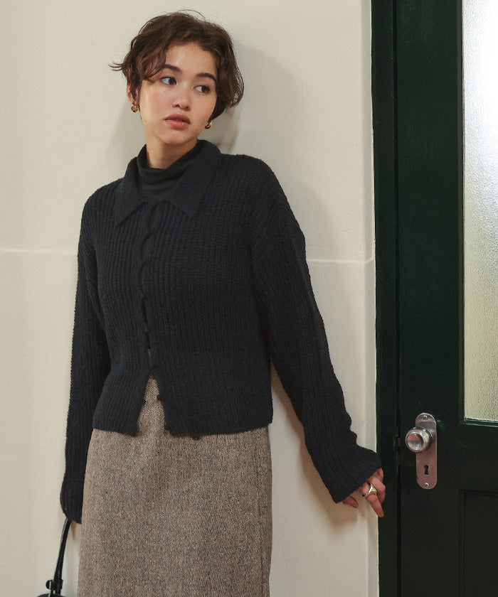 ティティベイト titivate 起毛糸ポロ襟シアーニット （杢グレー） 杢グレー