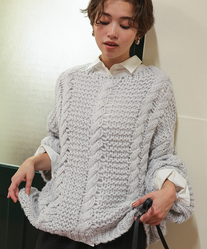 ティティベイト titivate ハンドライクボートネックケーブルニット （グレージュ） グレージュ