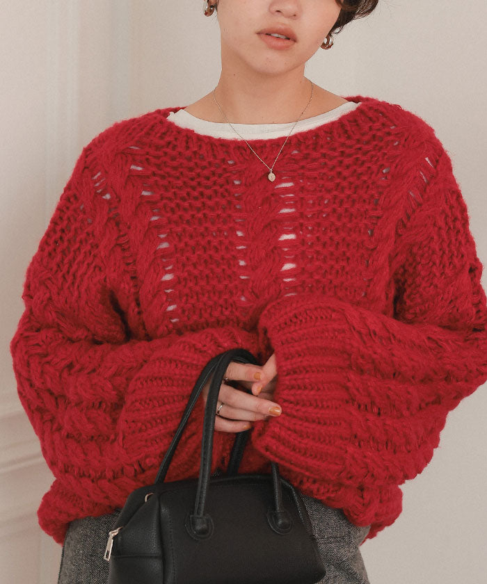 ティティベイト titivate ハンドライクボートネックケーブルニット （グレージュ） グレージュ