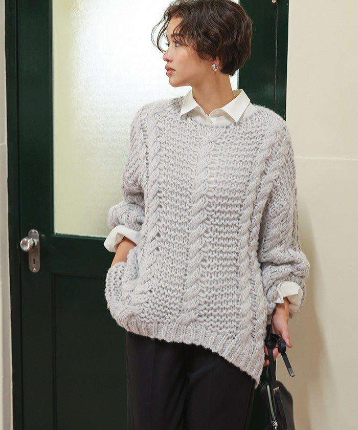 ティティベイト titivate ハンドライクボートネックケーブルニット （グレージュ） グレージュ