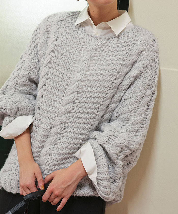 ティティベイト titivate ハンドライクボートネックケーブルニット （グレージュ） グレージュ