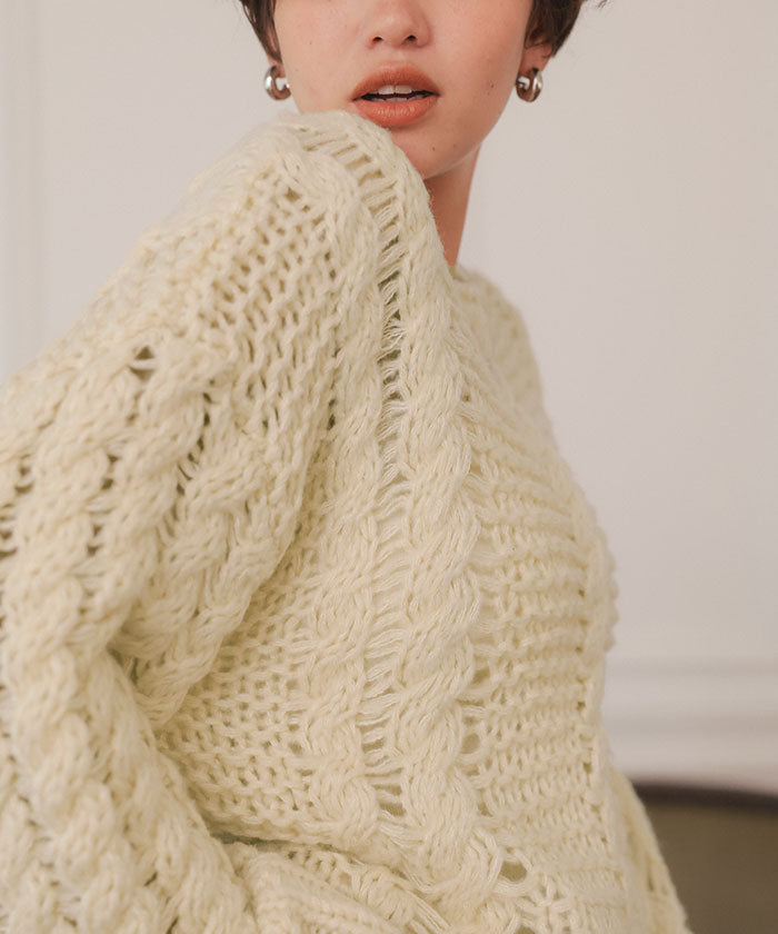 ティティベイト titivate ハンドライクボートネックケーブルニット （グレージュ） グレージュ