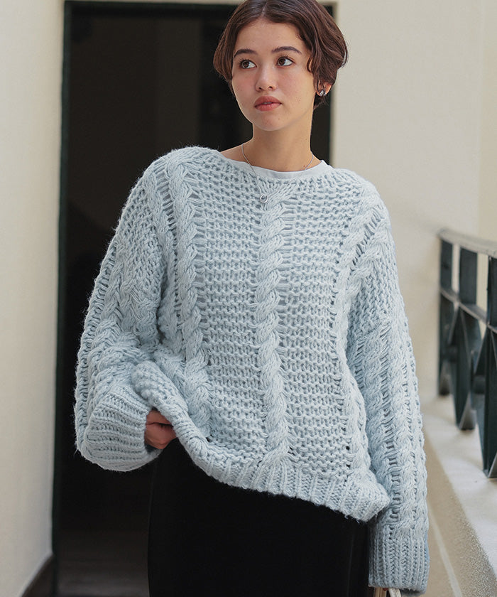 ティティベイト titivate ハンドライクボートネックケーブルニット （グレージュ） グレージュ