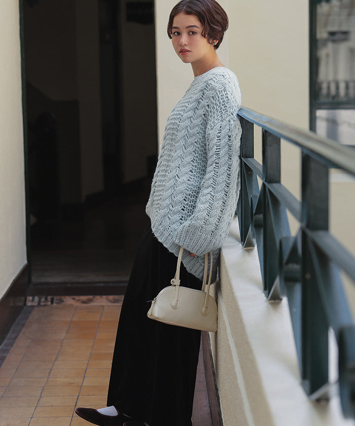 ティティベイト titivate ハンドライクボートネックケーブルニット （グレージュ） グレージュ