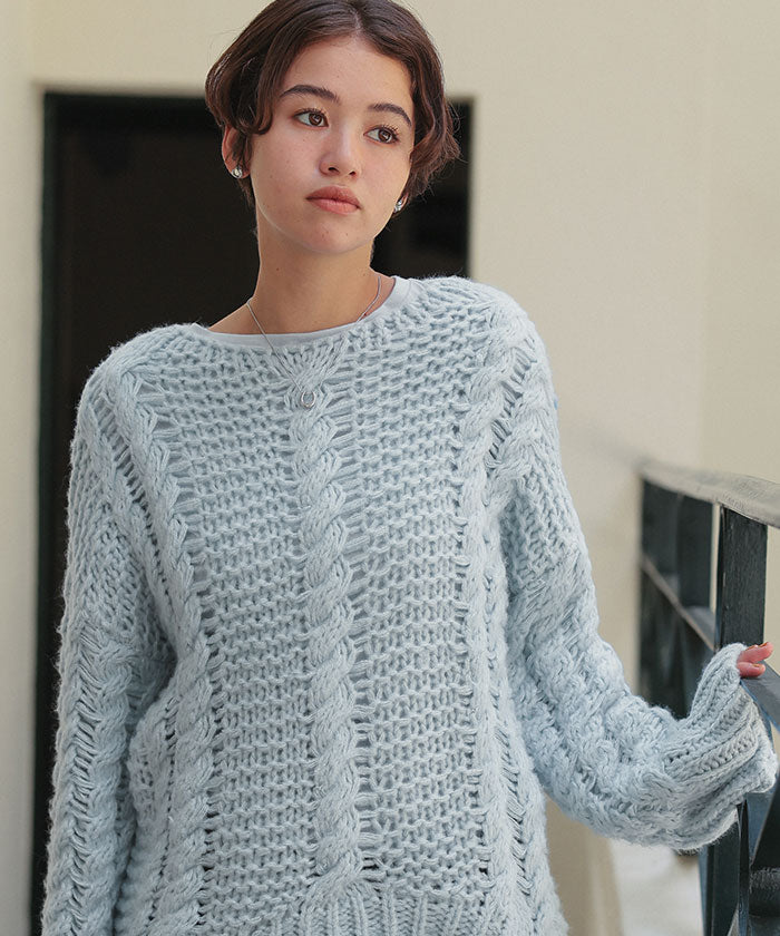 ティティベイト titivate ハンドライクボートネックケーブルニット （ライトブルー） ライトブルー