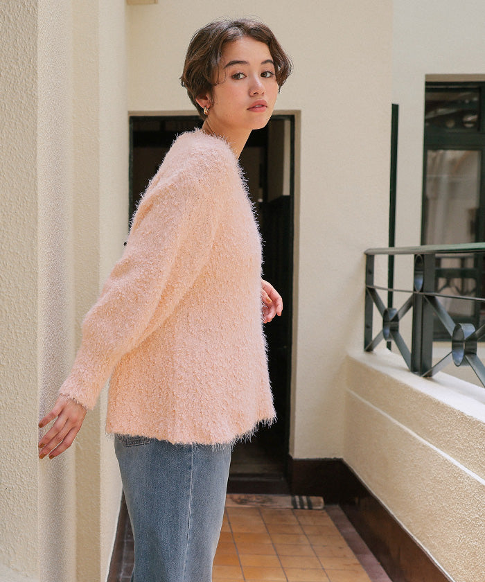 ティティベイト titivate ポコポコシャギーオーバーサイズVネックニット （オフホワイト） オフホワイト