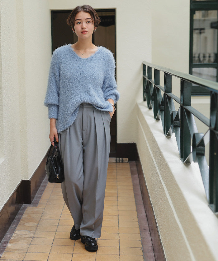 ティティベイト titivate ポコポコシャギーオーバーサイズVネックニット （オフホワイト） オフホワイト