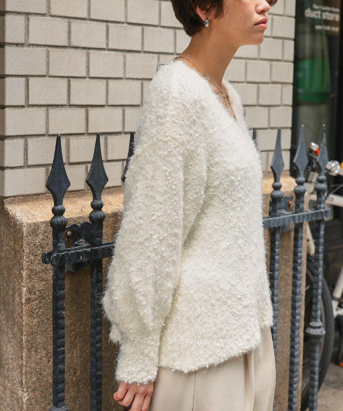 ティティベイト titivate ポコポコシャギーオーバーサイズVネックニット （オフホワイト） オフホワイト