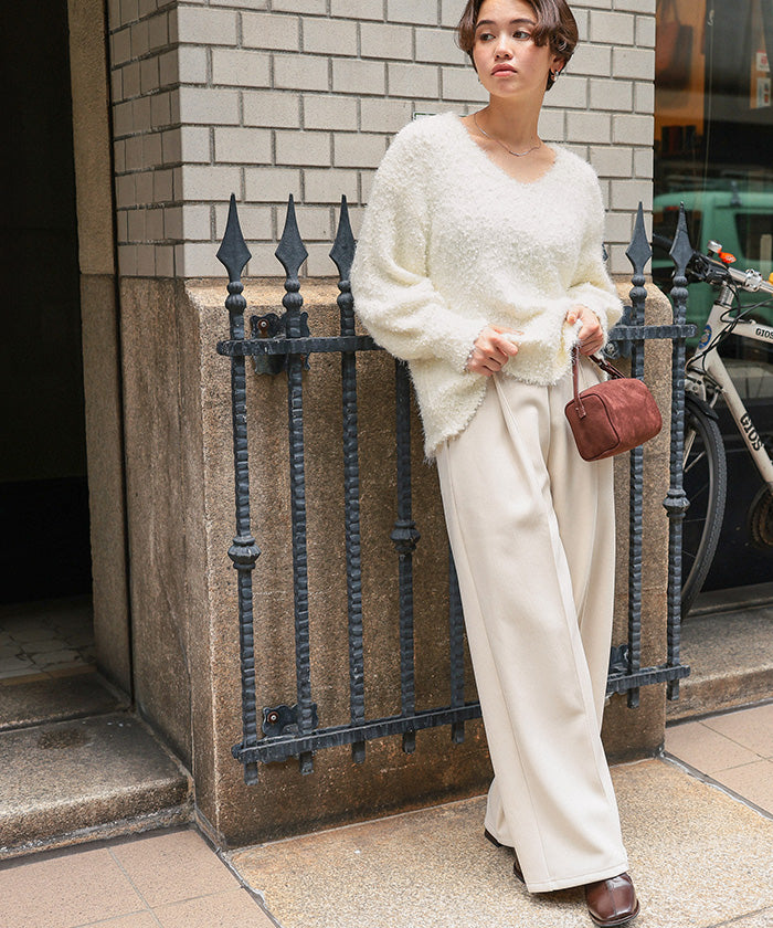 ティティベイト titivate ポコポコシャギーオーバーサイズVネックニット （オフホワイト） オフホワイト