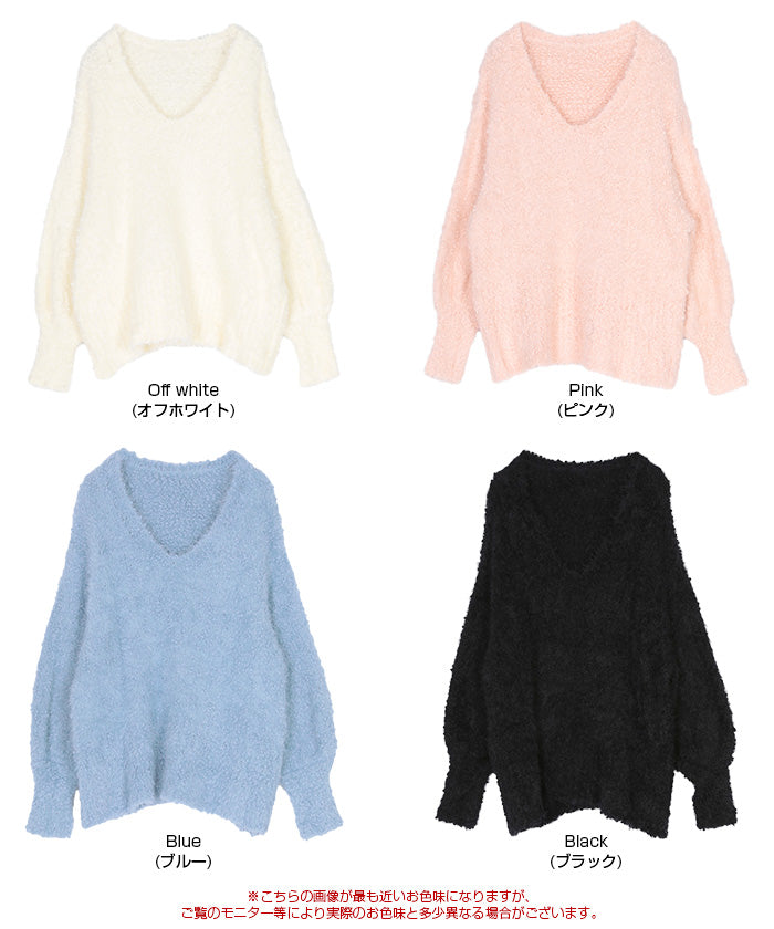 ティティベイト titivate ポコポコシャギーオーバーサイズVネックニット （オフホワイト） オフホワイト