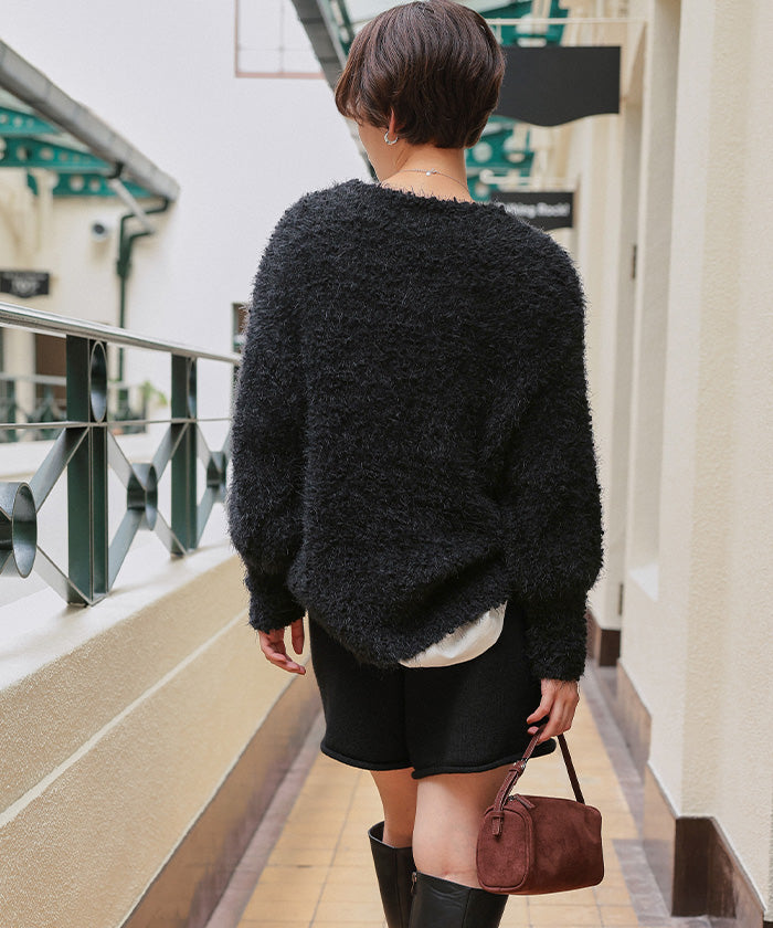 ティティベイト titivate ポコポコシャギーオーバーサイズVネックニット （ブラック） ブラック