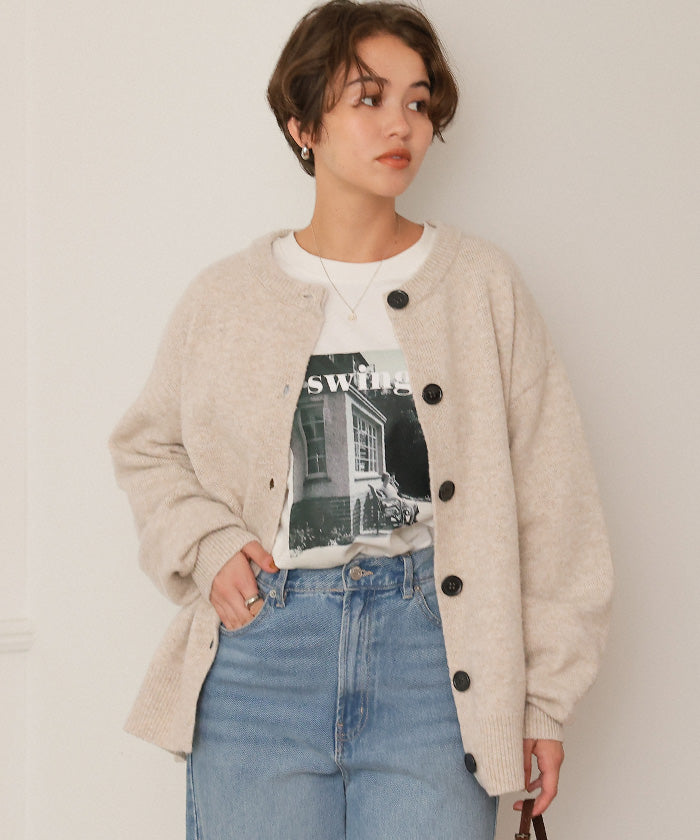 ティティベイト titivate クルーネックオーバーニットカーディガン （ピンク） ピンク