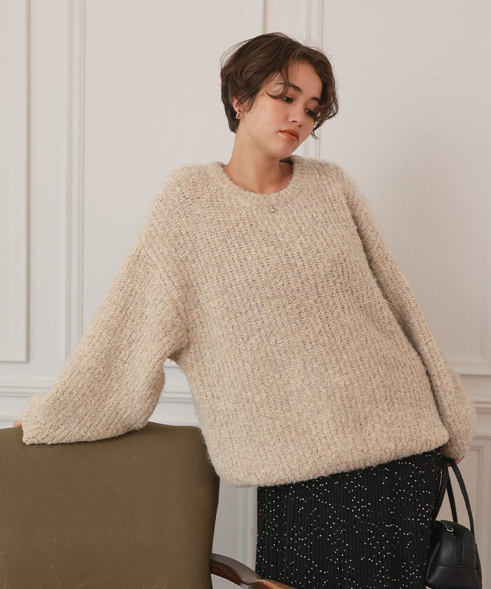 ティティベイト titivate ゆったりルーズブークレーニットトップス/チュニック （グレー） グレー