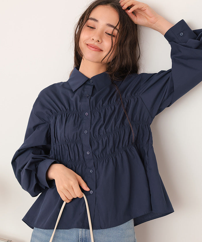 ティティベイト titivate シャーリングブラウス （ネイビー） ネイビー