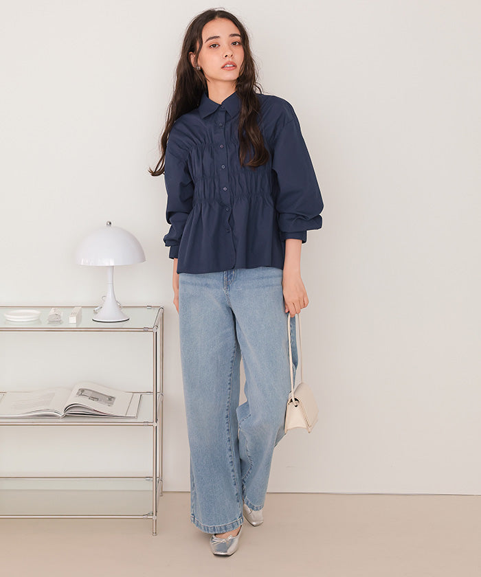 ティティベイト titivate シャーリングブラウス （ネイビー） ネイビー