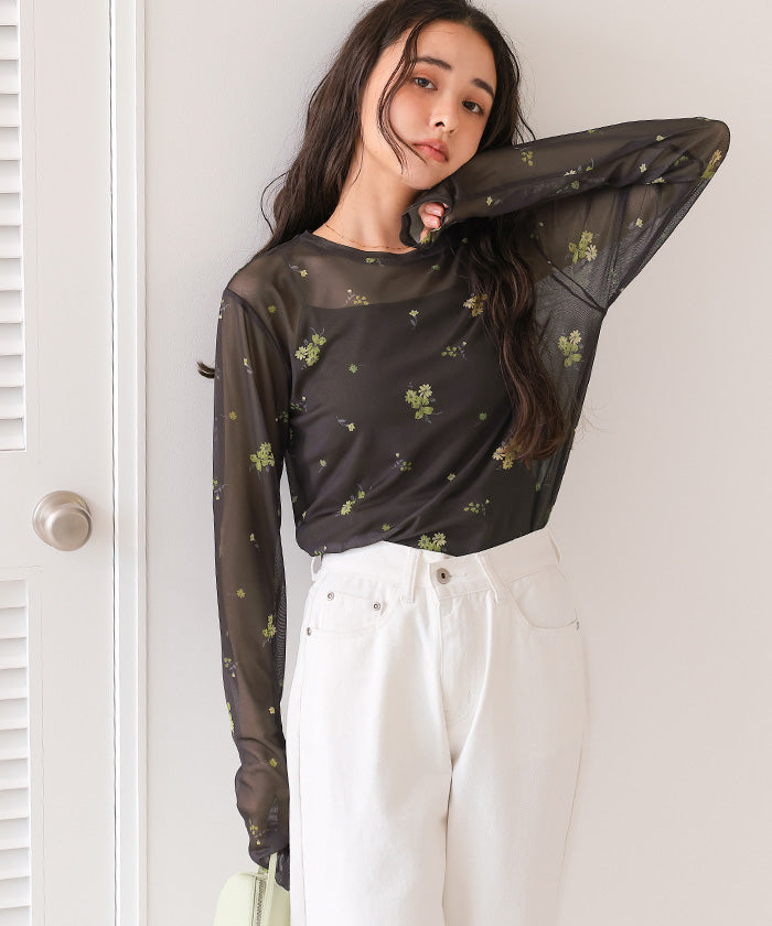 ティティベイト titivate フラワーシアークルーネックトップス （ブラウン） ブラウン