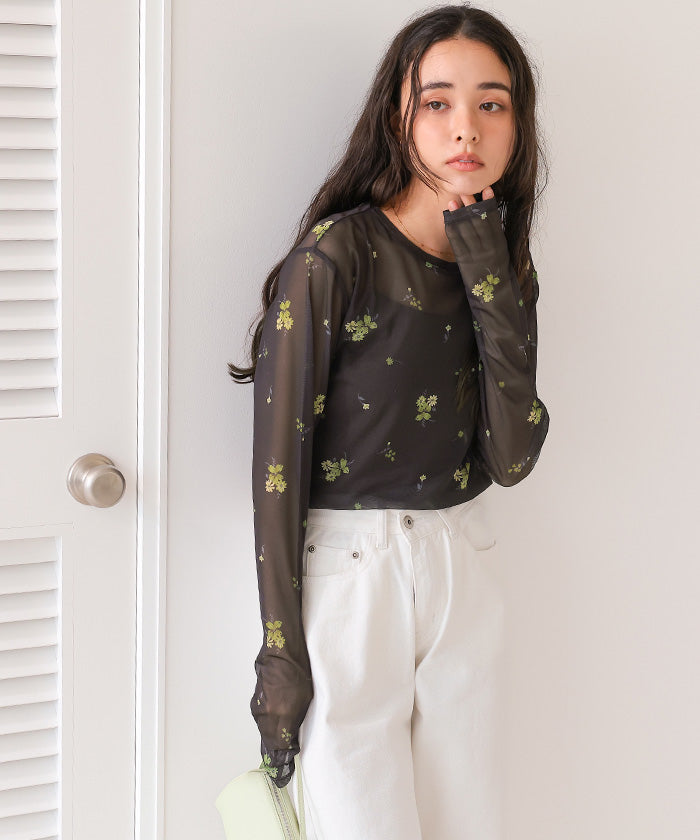 ティティベイト titivate フラワーシアークルーネックトップス （ブラウン） ブラウン