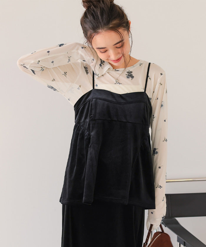 ティティベイト titivate フラワーシアークルーネックトップス （ブラウン） ブラウン