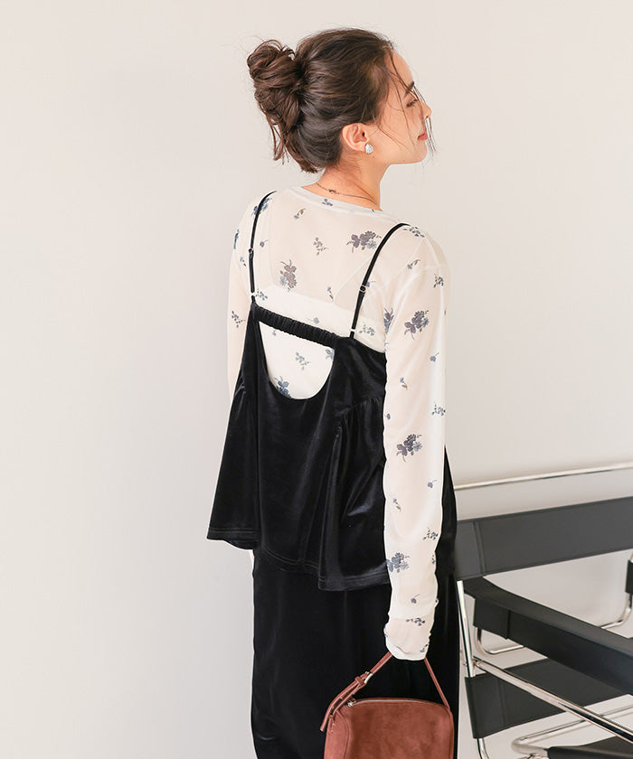 ティティベイト titivate フラワーシアークルーネックトップス （ブラウン） ブラウン