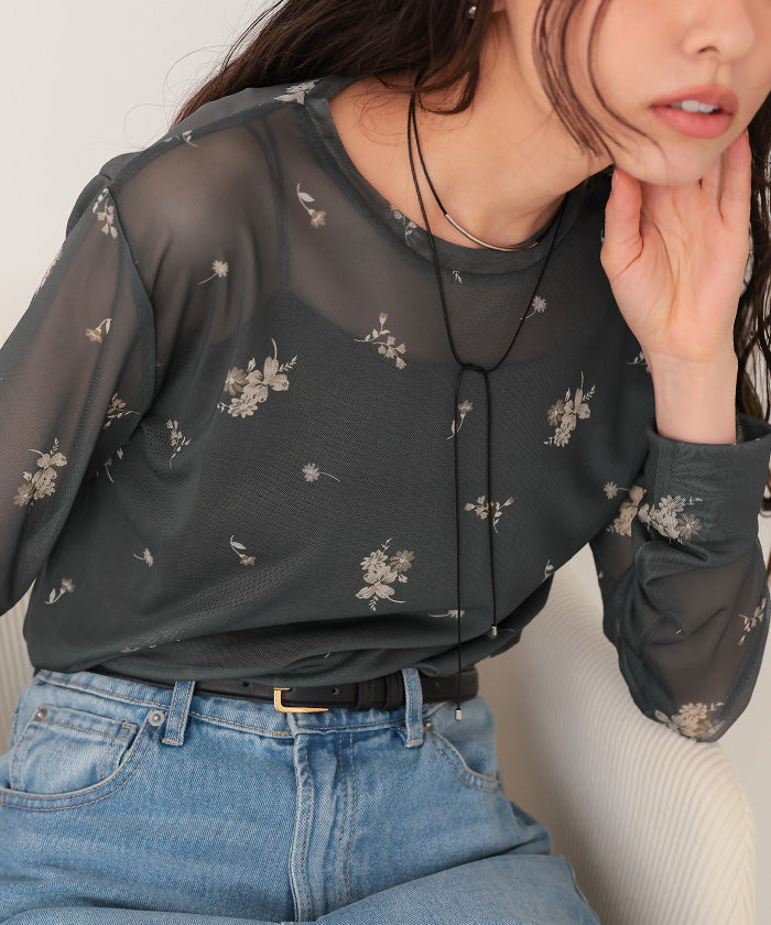 ティティベイト titivate フラワーシアークルーネックトップス （ブラウン） ブラウン