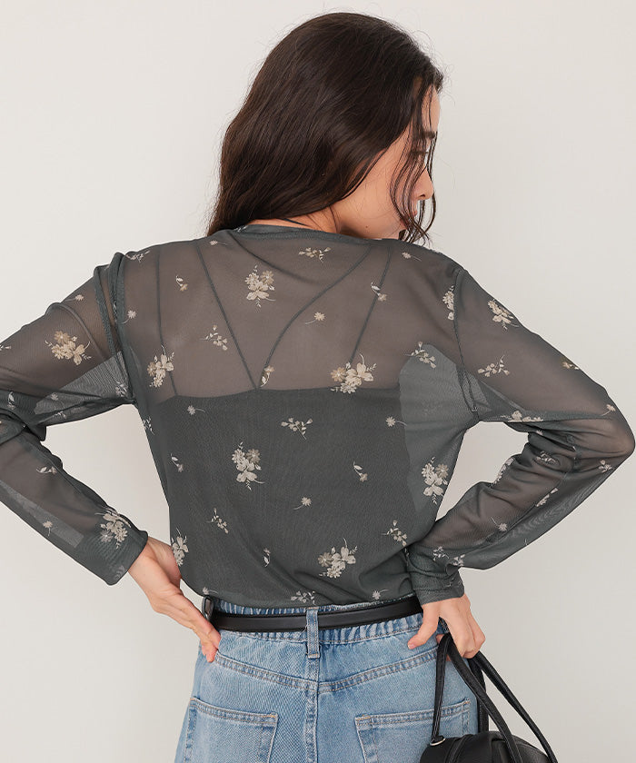 ティティベイト titivate フラワーシアークルーネックトップス （ブラウン） ブラウン