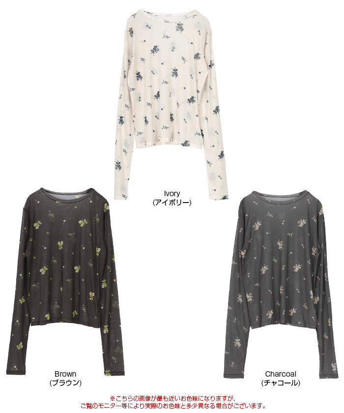 ティティベイト titivate フラワーシアークルーネックトップス （ブラウン） ブラウン