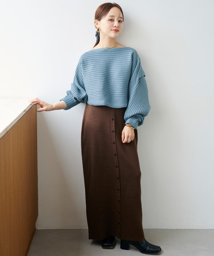 ティティベイト titivate カシュクールリブトップスニットセットワンピース （ブルー） ブルー