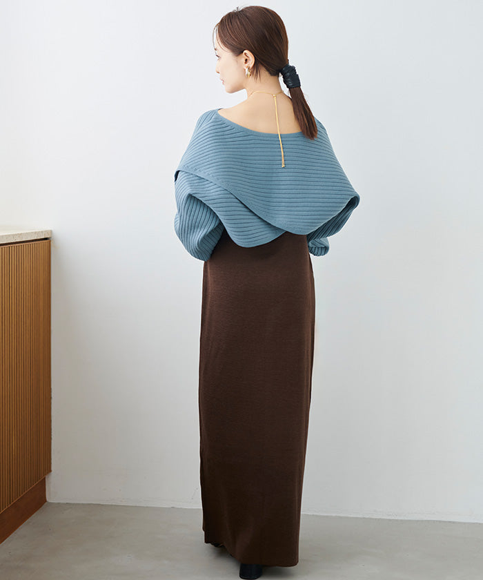 ティティベイト titivate カシュクールリブトップスニットセットワンピース （ブルー） ブルー