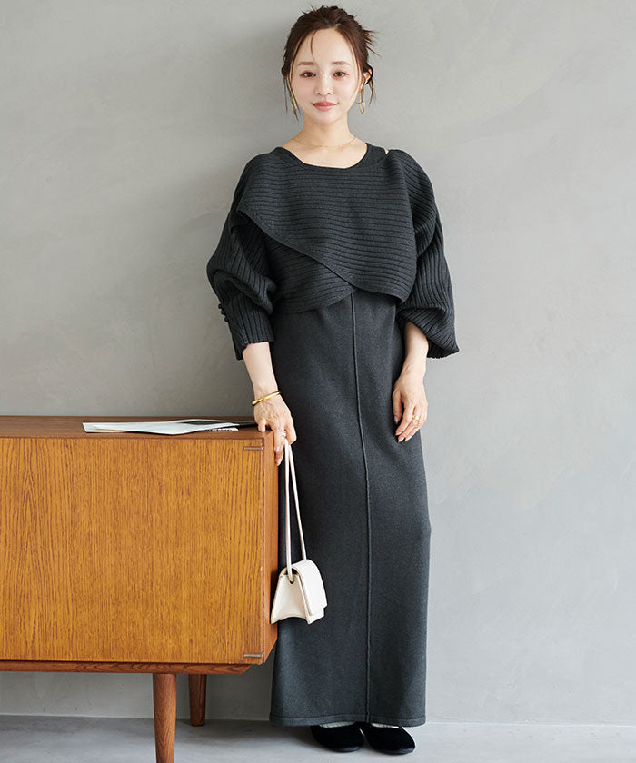 ティティベイト titivate カシュクールリブトップスニットセットワンピース （ブルー） ブルー