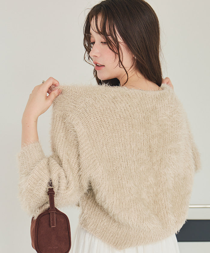 ティティベイト titivate 深Vネックショートシャギーニット （ライトベージュ） ライトベージュ