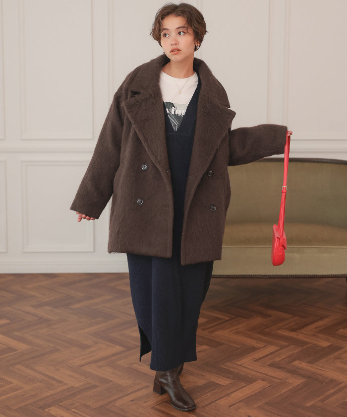 ティティベイト titivate シャギーミドルダブルコクーンコート （ブラウン） ブラウン