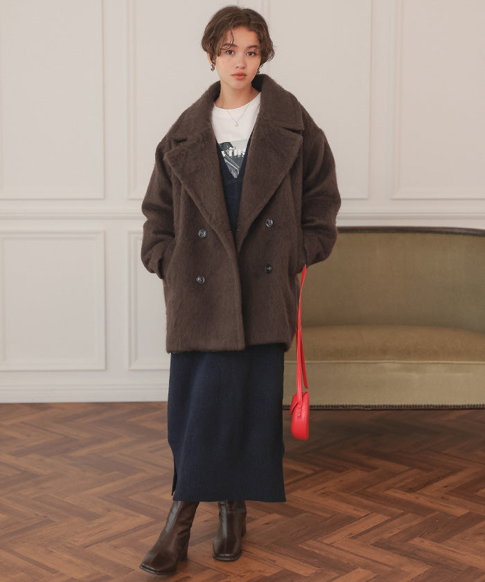ティティベイト titivate シャギーミドルダブルコクーンコート （ブラウン） ブラウン