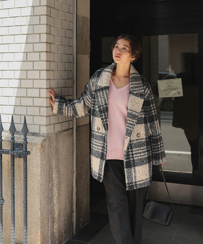 ティティベイト titivate チェック柄テーラードジャケット （モカ） モカ