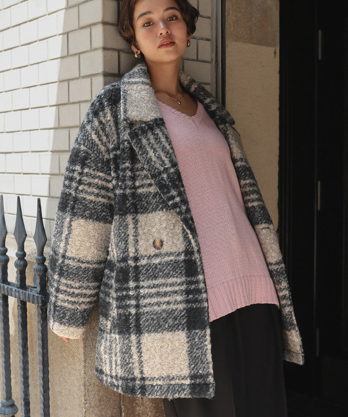 ティティベイト titivate チェック柄テーラードジャケット （モカ） モカ