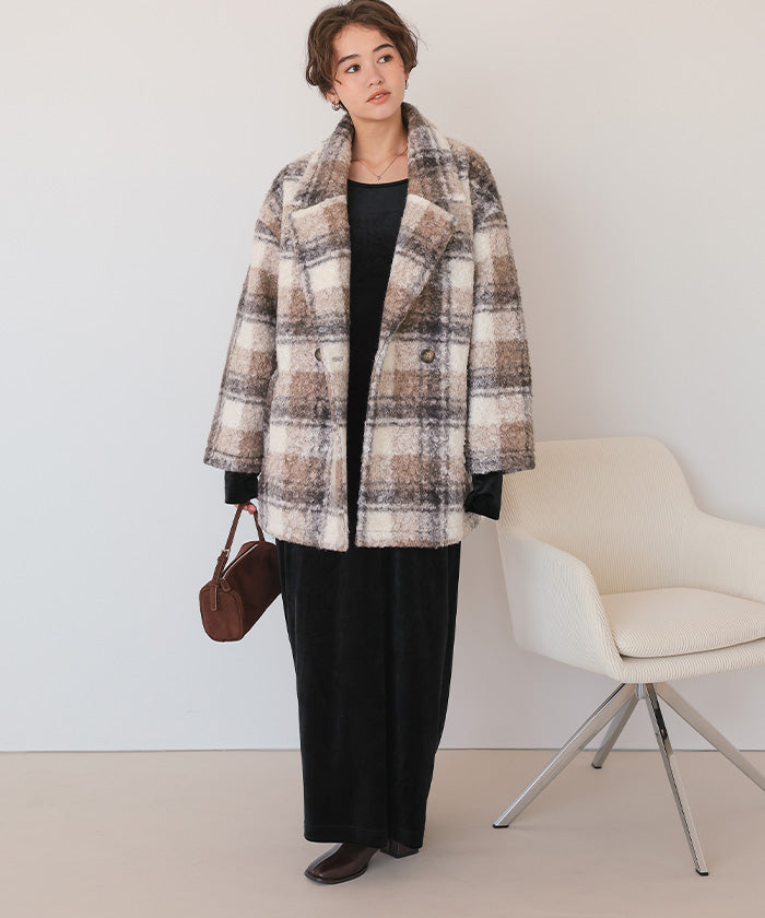 ティティベイト titivate チェック柄テーラードジャケット （モカ） モカ