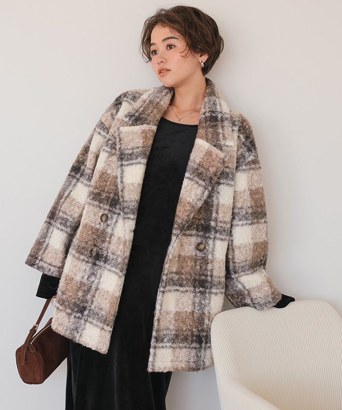 ティティベイト titivate チェック柄テーラードジャケット （モカ） モカ